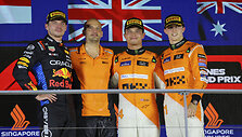 Lando Norrisas, Maxas Verstappenas ir Oscaras Piastris Singapūro F1.