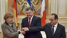Kijeve aptarti taikos plano susitiko Angela Merkel, Francoise Hollande'as ir Petro Poro&scaron;enka 2015 m. vasario 05 d. 