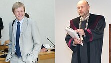 Teisėjas Audrius Cininas (de&scaron;inėje) vie&scaron;ai įgėlė teisingumo ministrui Remigijui &Scaron;ima&scaron;iui.