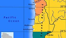 Čilės ir Bolivijos teritorijos prie&scaron; 1879&ndash;1883 metų karą (juodomis linijomis pažymėtos dabartinės valstybių sienos)