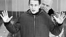 Oskaro Kor&scaron;unovo spektaklio &bdquo;Katedra&ldquo; repeticijoje aktoriai Marius Rep&scaron;ys ir Vytautas Anužis