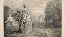 Bernard Baron (1696?&ndash;1762?). Dvi pusseserės. Pagal Antoine&rsquo;ą Watteau Luvro muziejus, Grafikos meno skyrius, Edmond&rsquo;o de Rothschildo kolekcija 