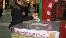Socialinei akcijai paruo&scaron;ta dėžė stovi &bdquo;Mega Kalėdų mieste&ldquo;.