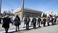 Neringos Venckienės rėmėjai Nepriklausomybės aik&scaron;tėje susirinko į protesto akciją.
