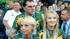 Arvydas Sabonis su žmona Ingrida ir dukra Au&scaron;rine
