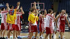 Slovėnijos ir Rusijos komandų rungtynių akimirka