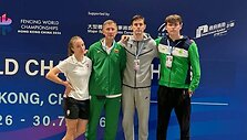 Iš kairės: Olivija Mašalo, treneris Jurijus Mašalo, Mindaugas Tamošiūnas, Makaras Lozenko