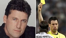 Futbolo komentatorius Andy Townsendas ir teisėjas Wolfgangas Starkas.