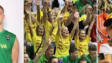 Tautvydas Sabonis (k.) džiaugiasi audringu sirgalių palaikymu Latvijoje.