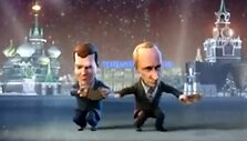 Karikatūriniai V.Putinas ir D.Medvedevas.