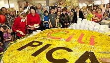 Velykinio pyrago biskvitui i&scaron;kepti ir jogurtiniam kremui pagaminti prireikė 10 kilogramų miltų.