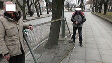 Du benamiai vidury dienos Klaipėdos gatvėmis ne&scaron;ėsi pavogtą universiteto tvorą.