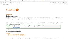 &bdquo;Swedbank&ldquo; įspėja saugotis sukčių platinamų el. lai&scaron;kų