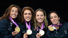 Olimpinės čempionės Elisa Di Francisca, Arianna Errigo, Valentina Vezzali ir Iliara Salvatori.