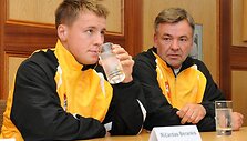 Lietuvos rinktinės lyderis R.Berankis ir treneris R.Balžekas