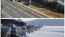 Mijako miestas 2011 m. kovo 11 dieną (vir&scaron;uje) ir 2012 m. vasario 17 dieną (apačioje)