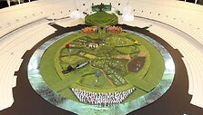 Maketas kaip atrodys Londono olimpinių žaidynių stadionas atidarymo ceremonijos metu.