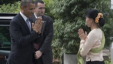 JAV prezidentas Barackas Obama ir Mianmaro demokratijos &scaron;auklė Aung San Suu Kyi