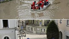 Passau miestas 2013 m. birželio 4 dieną (vir&scaron;uje) ir 2013 m. birželio 22 dieną (apačioje)