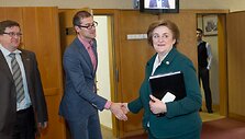 Žurnalistai susitikime su Seimo pirmininke Loreta Graužiniene