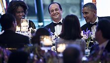 Michele Obamas, Francois Hollande'as ir Barackas Obama