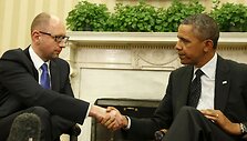 Ukrainos laikinasis premjeras Arsenijus Jaceniukas ir JAV prezidentas Barackas Obama