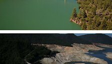 Orovilio ežeras 2011 metais (vir&scaron;uje) ir 2014 metais (apačioje)