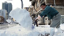 Japonijoje vyras kasa sniegą