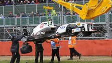 Kamui Kobayashi &bdquo;Formulės-1&ldquo; bolidas po avarijos