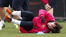 Treniruotėje Messi nestokojo geros nuotaikos.