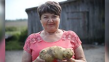 Ąžuolaičių kaime gyvenanti Janina savo darže užaugino 1,450 kg sveriančią bulvę.