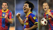 Xavi, L.Messi ir A.Iniesta