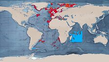Raudona spalva pazymetos stipriai zvejybos pramones paveiktos teritorijos (WWF)