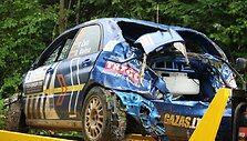 Vaidoto Žalos ir Dainiaus Aleknos &bdquo;Subaru Impreza&ldquo; po avarijos