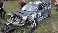 Benedikto Vanago ir Gretos Germanavičiūtės &bdquo;Subaru Impreza WRC&ldquo; po avarijos
