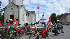 Istoriniame Merkinės miestelyje i&scaron;kelta Vyčio vėliava