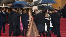 Prancūzijos aktorė Isabelle Huppert kiaurai permirko, žengdama raudonu kilimu į režisieriaus Michaelio Haneke filmo &bdquo;Meilė&ldquo; (Amour) peržiūrą.