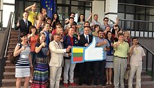 Kijeve pirmininkavimo pradžios proga i&scaron;kilmingai sutikta ir į Lietuvą i&scaron;lydėta apie 30 jaunimo atstovų grupė i&scaron; įvairių Ukrainos regionų.