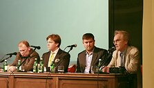 Diskusijos dalyviai (i&scaron; kairės į de&scaron;inę): D.Pūras, M.Adomėnas, I.Laursas, R.Tamo&scaron;aitis