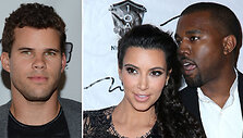 Kim Kardashian ir Kanye Westas bei Krisas Humphriesas (kairėje)