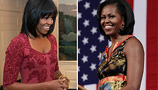 Michelle Obama &ndash; su naująja &scaron;ukuosena (nuotr. kairėje) ir anksčiau