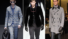 I&scaron; kairės: mados namų &bdquo;Gucci&ldquo;, &bdquo;Emporio Armani&ldquo; ir &bdquo;Moschino&ldquo; 2013-2014 m. žiemos kolekcijos vyrams.