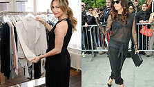 Kairėje: Jennifer Lopez Niujorke pristato savo 2013 m. rudens kolekciją, kurtą specialiai &bdquo;Kohl's&ldquo; prekės ženklui. De&scaron;inėje: aktorė Eva Longoria atvyksta į televizijos laidos &bdquo;Le Grand 8&ldquo; filmavimą Paryžiuje.
