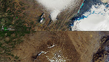 Okj&ouml;kull ledynas 1986 m. ir 2019 m.