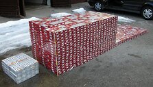 Sulaikyta cigarečių kontrabanda saugoma Lazdijų policijoje