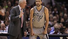 &bdquo;Spurs&ldquo; treneris Gregas Popovičius ir Manu Ginobili.