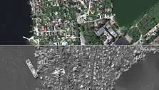 Ukrainos vietovės prie&scaron; ir po užtvakos griūties