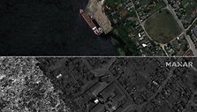 Ukrainos vietovės prie&scaron; ir po užtvakos griūties