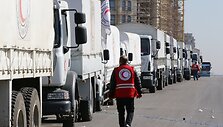 JT Humanitarinės pagalbos konvojus vyksta i&scaron; Damasko į kitus regionus