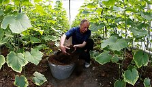 Velerijus kasdien groja savo auginamiems agurkams &scaron;iltnamyje, kad jie augtų didesni ir skanesni